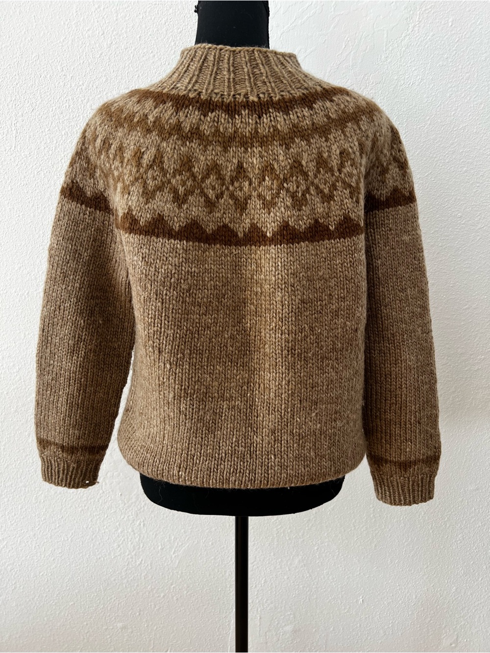Vintage Hand Knit Wool Lopapeysa Sweater Brown Chunky Nordic Fair Isle Yoke Pull - Picture 2 of 5